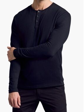 True Classic brand Men's Black Long-Sleeve Henley Shirt XL